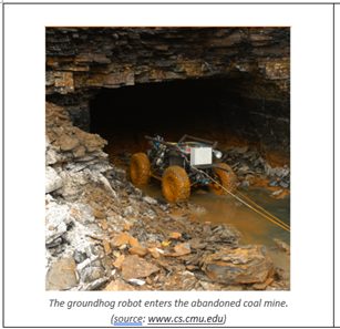 The groundhog robot enters the abandoned coal mine